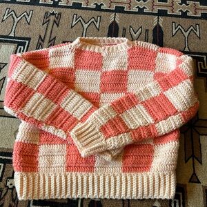 Cozy Checkered Sweater in Pink and Cream